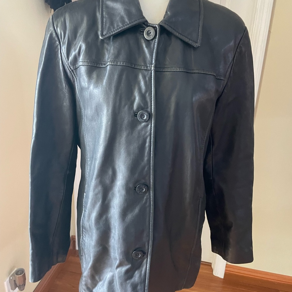 Nine West leather like  glove black jacket. Small. Buttons closure
